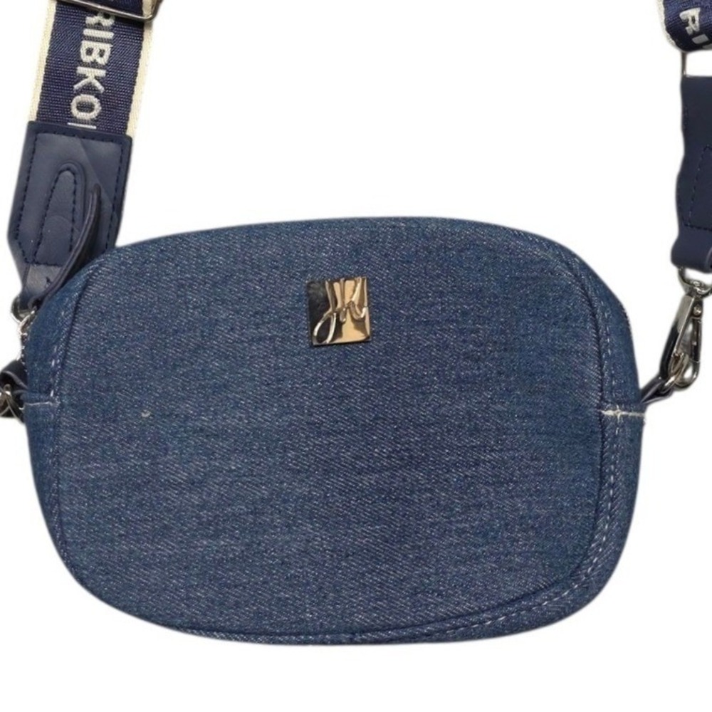 Joseph Ribkoff Crossbody Bag Women OS Blue Denim Logo Strap Camera Bag